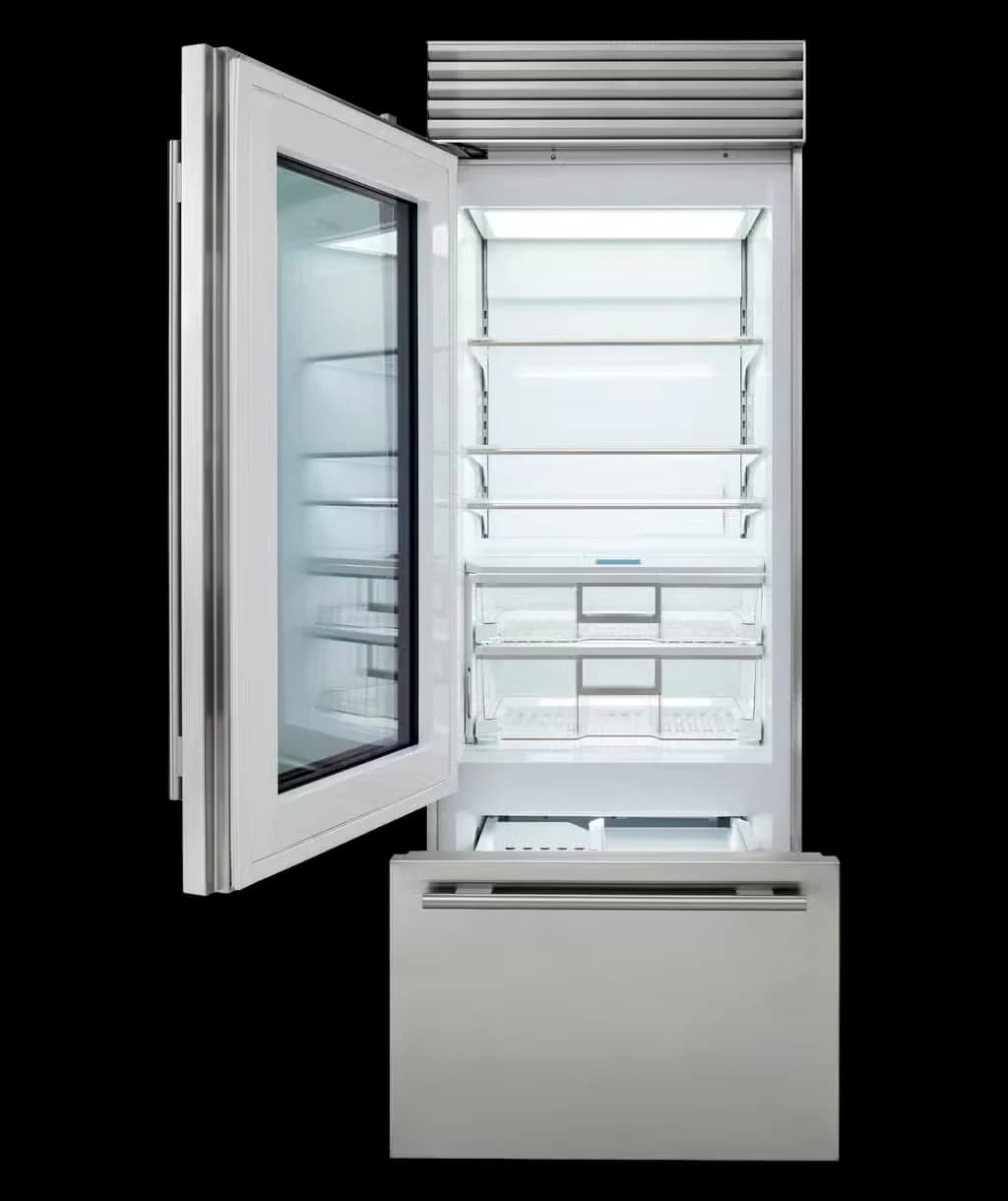 Classic Over-and-Under Refrigerator/Freezer with Glass Door detail
